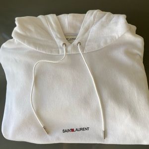 SAINT LAURENT PARIS unisex white mini logo hoodie SZ L - slim
